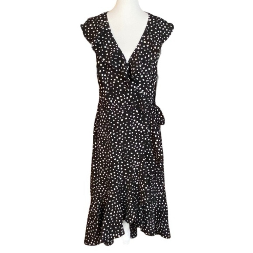 Max Studio Sleeveless Black and White Polka Dot Wrap Dress Size Small NWT